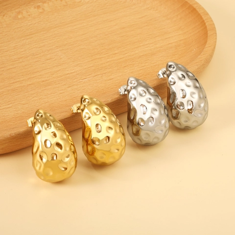 Hammered Water Drop Stud Earrings Stainless Steel Geometric Vintage Minimalist Metallic Jewelry For Women