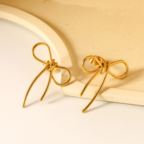 Pendientes De Botón Con Lazo De Acero Inoxidable Chapado En Oro De 18K Diseño Minimalista Joyas Para Mujer