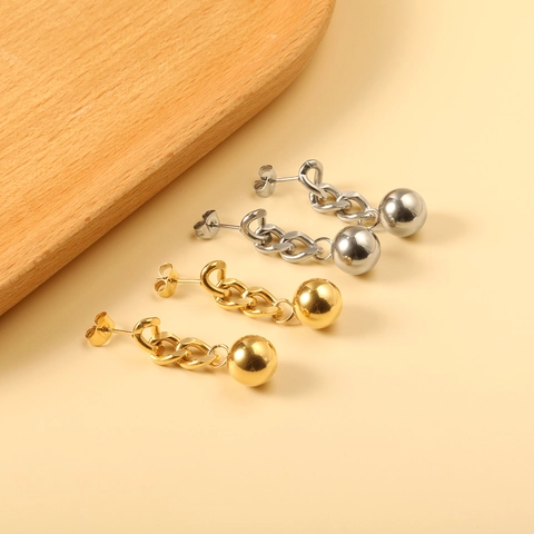 Minimalistische Edelstahl Kugel Kette Tropfen Ohrringe Polierte Geometrische Anhänger Schmuck Für Frauen Trendy