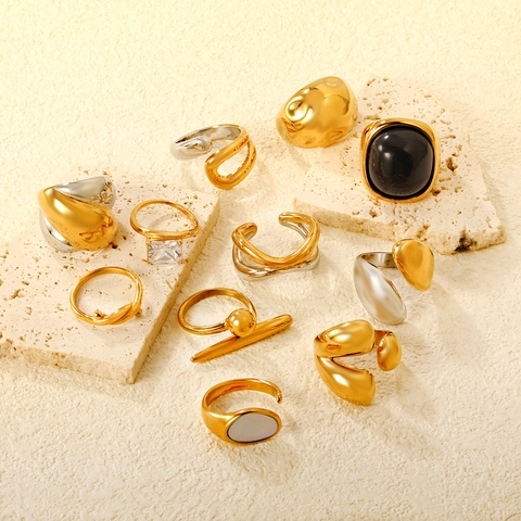 Anelli In Acciaio Inossidabile Bicolore Oro E Argento 18K Irregolari Geometrici Donna Minimalisti Regolabili Gioielli