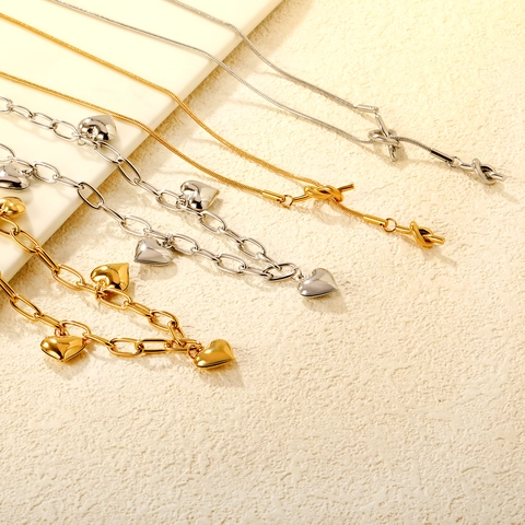 Herz Anhänger Knoten Halskette Edelstahl Minimalistisch Elegant Schlüsselbein Kette Schmuck Zubehör