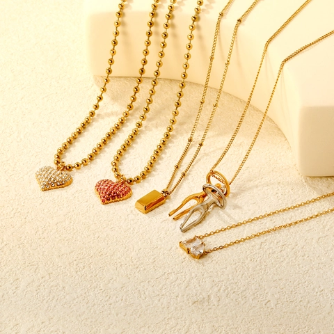 Stainless Steel Pendant Necklace For Women Zircon Heart Hugging Figures Geometric Gold Bar Trendy Jewelry Gift