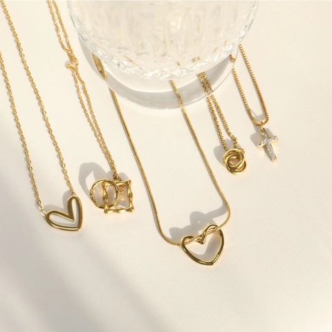 Collana Ciondolo Cuore Croce Acciaio Inossidabile Placcato Oro Argento Zircone Conchiglia Gioielli Geometrici Per Donna
