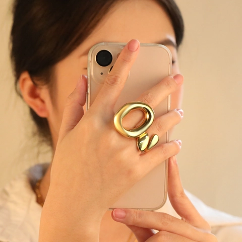 Geometric Earrings And Rings Stainless Steel 18K Gold Plated Irregular Lava Texture Retro Fashion Jewelry For Women