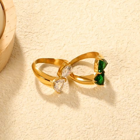Anillo Abierto Geométrico De Acero Inoxidable Chapado En Oro De 18K Circón Esmeralda Joyería Ajustable Para Mujer