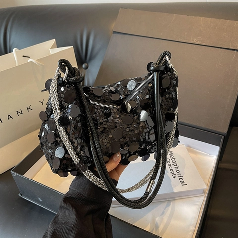 Dames Pailletten Handtas uitgevoerd met Metalen Ketting PU Leer Schoudertas voor Avondfeest Bruiloft Banket Cadeaus