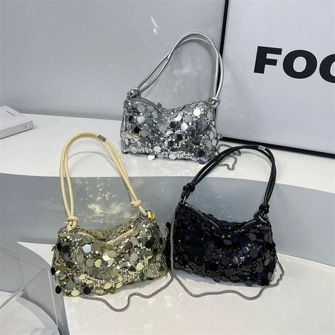 Dames Pailletten Handtas uitgevoerd met Metalen Ketting PU Leer Schoudertas voor Avondfeest Bruiloft Banket Cadeaus