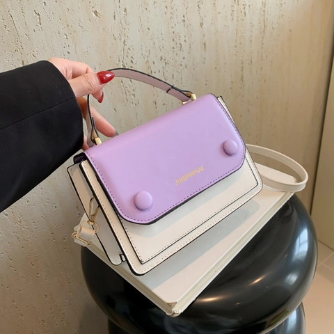 Bolso Cuadrado Pequeño de Moda para Mujer con Bloques de Color Bolso Bandolera de Cuero PU Bolso de Mano Simple y Versátil