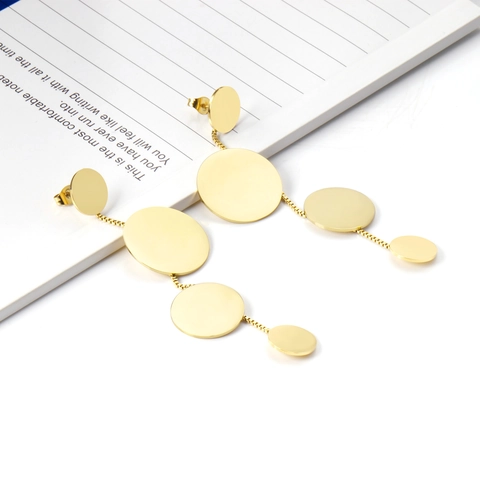 Edelstahl Tropfenohrringe Lange Quaste Minimalistische Geometrische Runde Scheiben Polierte Statement Schmuck Für Frauen