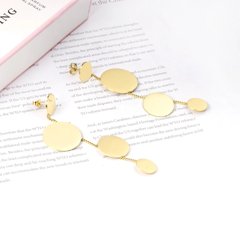 Edelstahl Tropfenohrringe Lange Quaste Minimalistische Geometrische Runde Scheiben Polierte Statement Schmuck Für Frauen