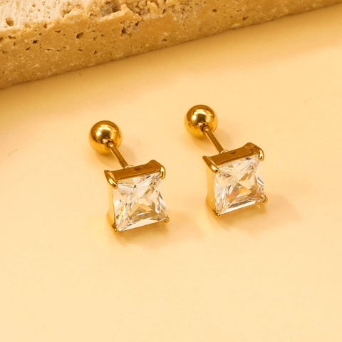 Quadratische Zirkonia Ohrstecker Edelstahl Schraubverschluss Minimalistisch Geometrisch Chic Schmuck Für Damen