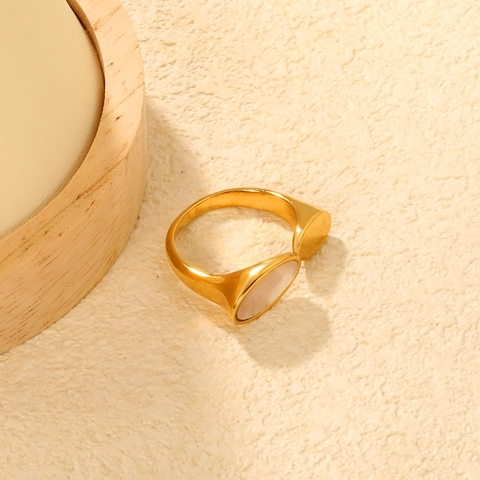 Anello Regolabile Ovale In Madreperla Minimalista Acciaio Inossidabile Placcato Oro 18K Gioielli Geometrici Chic Per Donna
