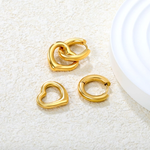 Fashion Stainless Steel Heart Sun Moon Butterfly Hoop Earrings For Women Gold Silver Plated Geometric Asymmetric Jewelry Gift