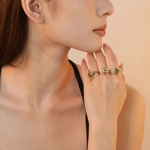 Holle Waterdruppel Ringen Voor Dames Roestvrij Staal 18K Verguld Verstelbare Open Ring Met Kleurrijke Zirkoon Vintage Sieraden