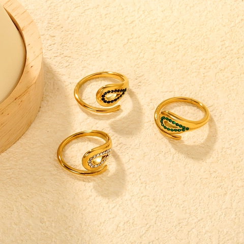 Holle Waterdruppel Ringen Voor Dames Roestvrij Staal 18K Verguld Verstelbare Open Ring Met Kleurrijke Zirkoon Vintage Sieraden