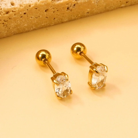 Ovale Zirkonia Ohrstecker Edelstahl Kugel Schraubverschluss Mode Minimalistisch Luxus Schmuck Für Frauen