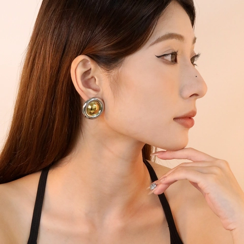 Geometrische Edelstahl Ohrstecker Gold Silber Mix Klobig Minimalistisch Vintage Hochwertiger Schmuck Für Damen