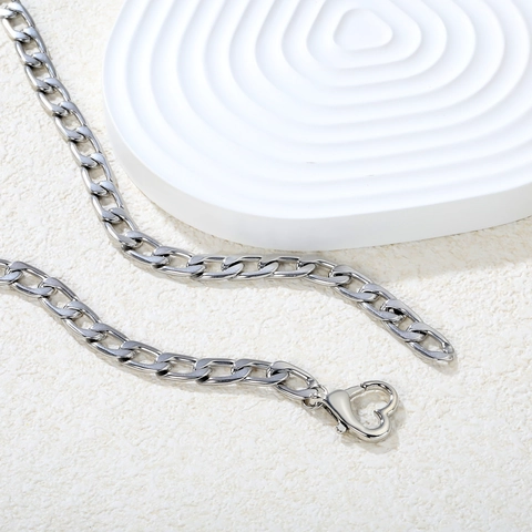 Collar De Acero Inoxidable Con Cierre De Corazón Cadena Cubana Gruesa Plana Joyería De Moda Para Mujer