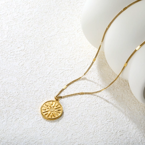 Collana Con Ciondolo In Acciaio Inossidabile Placcato Oro Sole Celeste Stella Luna Rombo Moneta Gioielli Boho Per Donna