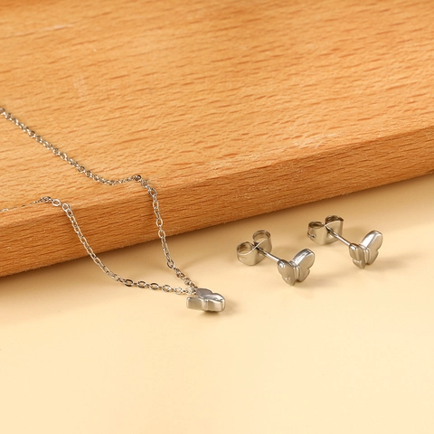 Small Butterfly Jewelry Stainless Steel Gold Silver Plated Necklace And Stud Earrings For Women Cute Minimalist Accessories
