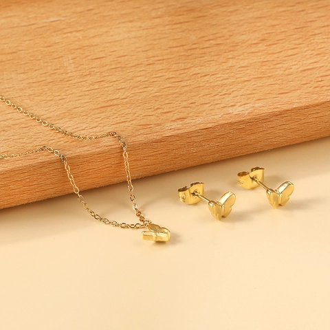 Small Butterfly Jewelry Stainless Steel Gold Silver Plated Necklace And Stud Earrings For Women Cute Minimalist Accessories