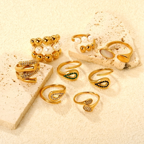 Open Ring 18K Verguld Roestvrij Staal Imitatie Kunstparel Zirkoon Kunstparelmoer Druppel Verstelbaar Lichte Luxe