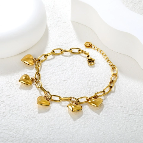 Mode Edelstahl Herz Anhänger Armband Für Damen Gold Silber Vergoldet Panzerkette Knebelverschluss Herz Schmuck Geschenk
