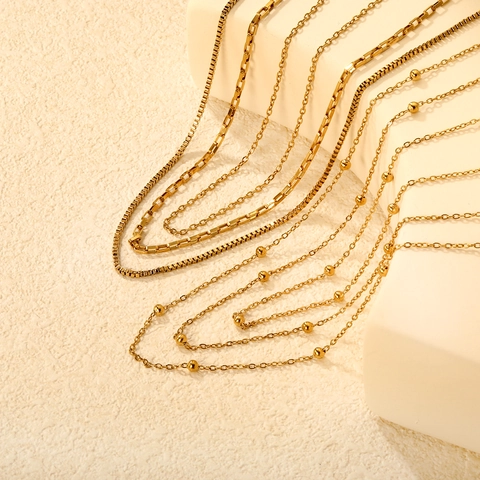 Collier Multirang Minimaliste Acier Inoxydable Plaqué Or Sous Vide Chaîne À Billes Bijoux Élégants Pour Femmes