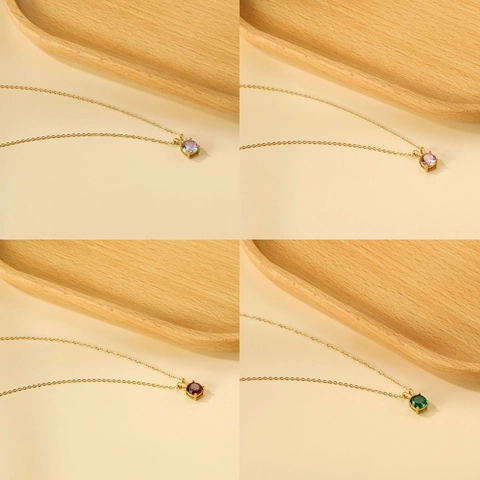 Nischendesign Edelstahl Anhänger Halskette Für Damen 18K Vergoldet Zirkonia Rund Kristall Schlüsselbeinkette Schmuck Geschenk