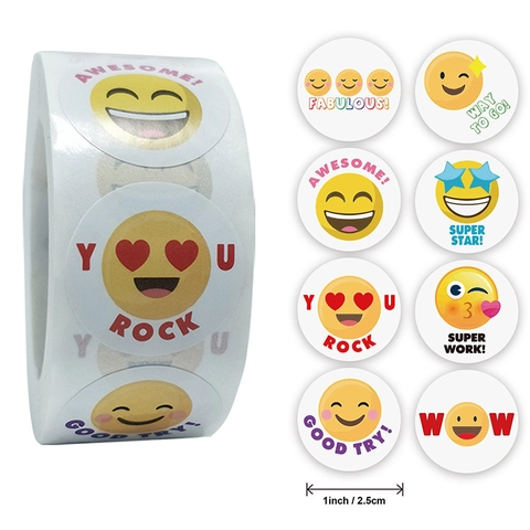 Rollo De Pegatinas De Recompensa De Carita Sonriente Redonda Para Profesores Palabras Motivadoras Papel Adhesivo Colorido