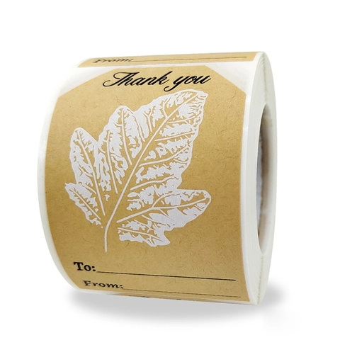 Thank You Kraft Paper Labels Leaf Pattern Self Adhesive Gift Tags Stickers With To From Field For Gift Packaging