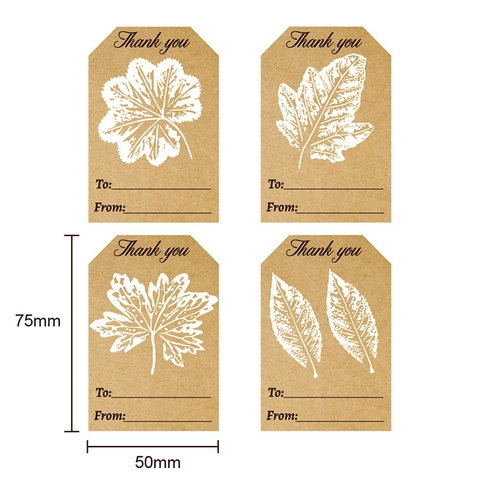 Thank You Kraft Paper Labels Leaf Pattern Self Adhesive Gift Tags Stickers With To From Field For Gift Packaging