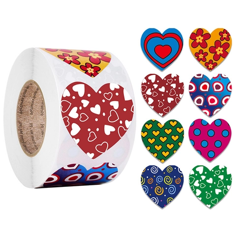 Heart Shaped Decorative Label Stickers Self Adhesive Patterned Colorful For Valentine's Day Gift Wrapping Envelopes