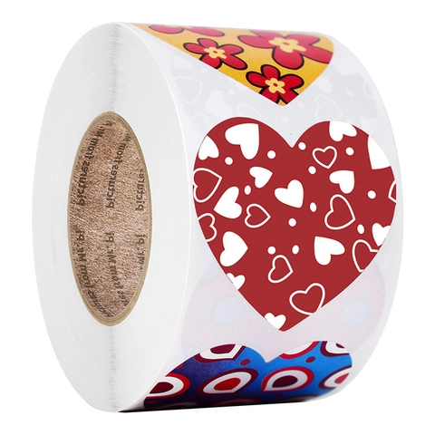 Heart Shaped Decorative Label Stickers Self Adhesive Patterned Colorful For Valentine's Day Gift Wrapping Envelopes