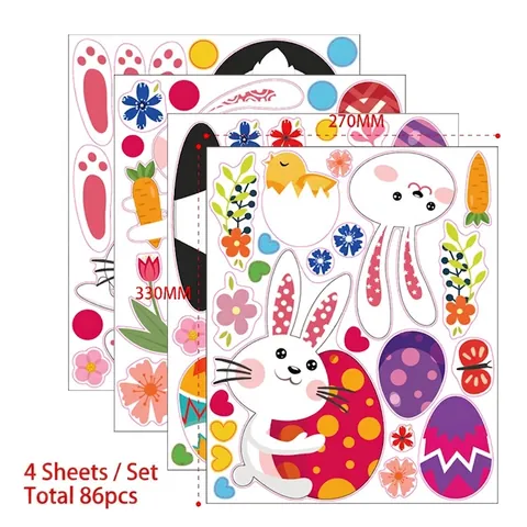 Easter Bunny Stickers Rabbit Eggs Carrots Chicks Removable PVC Window Decals Spring Festive Holiday Home Decoration