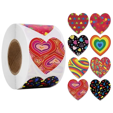 Rouleau D'Autocollants Décoratifs En Forme De Coeur Étiquettes Adhésives Multi Motifs Pour Cadeau De Saint Valentin Bricolage