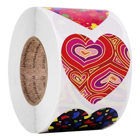 Autocollants En Forme De Cœur Motifs Colorés Étiquette Auto-Adhésive Pour Décoration De Cadeaux Saint-Valentin