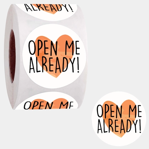 Autocollants de Scellage Ronds Open Me Already Étiquettes en Papier Kraft Blanc Avec Coeur Orange pour Emballage Cadeau