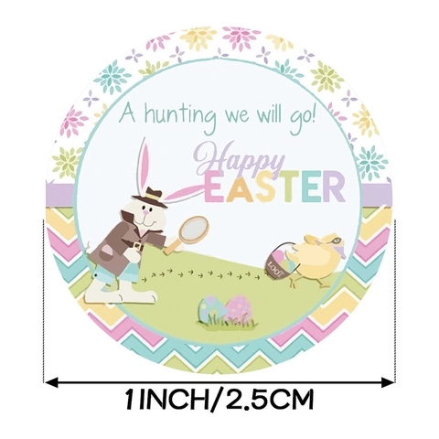 Autocollants en Rouleau Lapin Poussin Œuf de Pâques Étiquettes Rondes Adhésives pour Décoration de Cadeau de Vacances et Fête