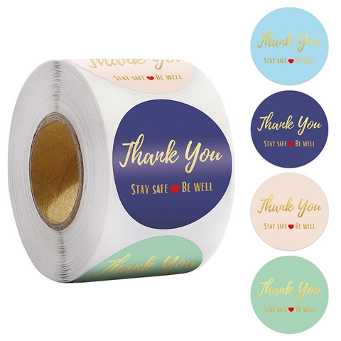 Autocollants De Merci Feuille Dorée Étiquettes Adhésives Rondes Message Stay Safe Be Well Pour Sceller Les Cadeaux