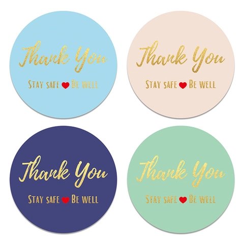 Autocollants De Merci Feuille Dorée Étiquettes Adhésives Rondes Message Stay Safe Be Well Pour Sceller Les Cadeaux