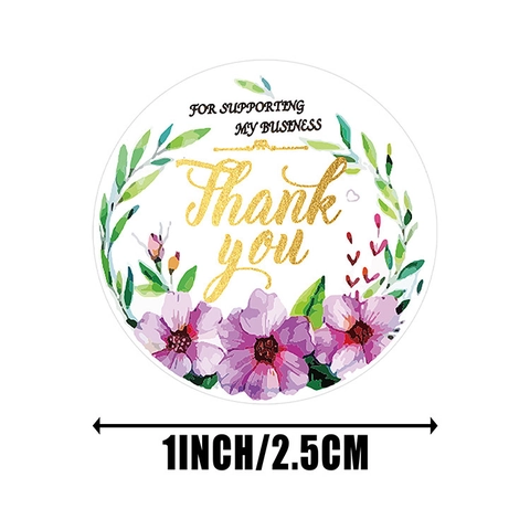 Autocollants Floraux Thank You Étiquettes Rondes En Feuille D'Or Pour Emballage De Petite Entreprise Décoratif Adhésif