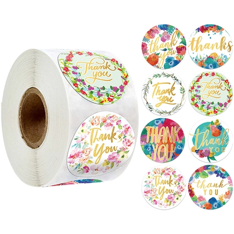 Autocollants De Remerciement Floraux Feuille D'or Rouleau Étiquettes Décoratives Autocollantes Rondes Pour Emballage Cadeau