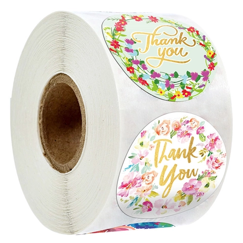 Autocollants De Remerciement Floraux Feuille D'or Rouleau Étiquettes Décoratives Autocollantes Rondes Pour Emballage Cadeau