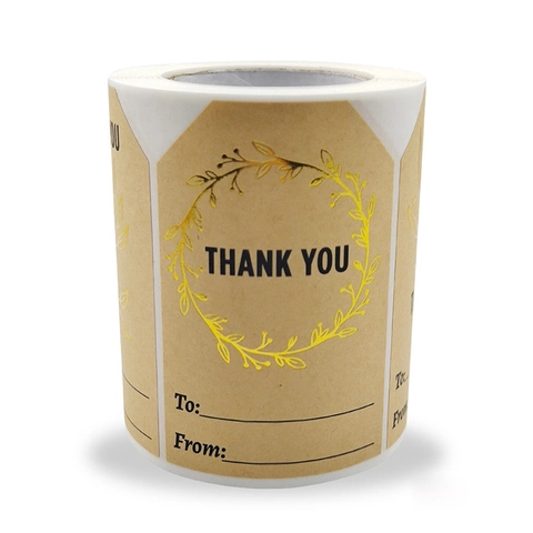 Étiquettes De Remerciement Autocollants Papier Kraft Dorure À Chaud Étiquettes Cadeaux Décoratives Avec Ligne D'écriture