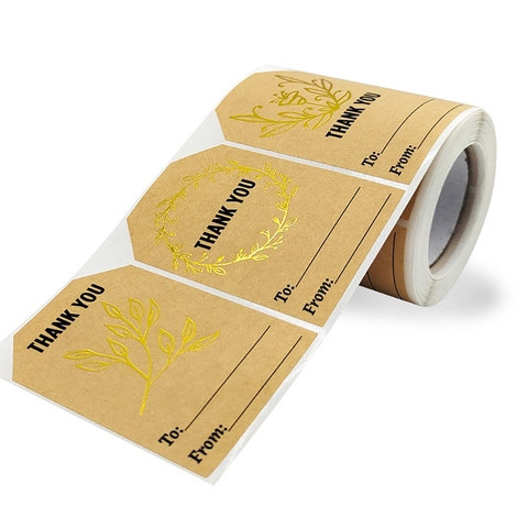 Étiquettes De Remerciement Autocollants Papier Kraft Dorure À Chaud Étiquettes Cadeaux Décoratives Avec Ligne D'écriture