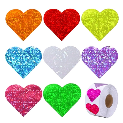 Adesivi Cuore Olografico Laser Scintillante Colorato Autoadesivo Decorativo San Valentino Confezione Regalo Fai Da Te