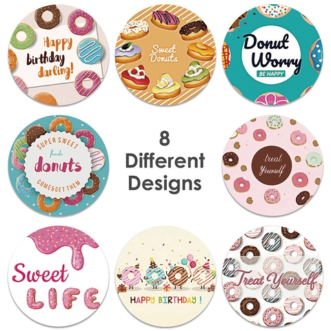 Étiquettes Autocollantes Rondes Donut Joyeux Anniversaire Sceaux D'Emballage De Cadeau De Cuisson Colorés Autocollants En Papier