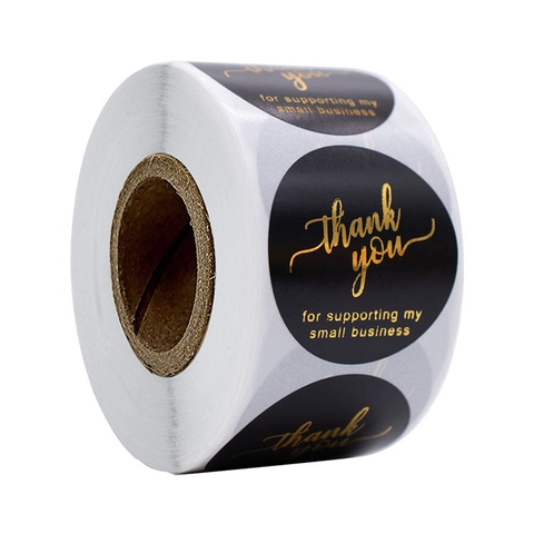 Round Thank You Stickers Black Gold Foil Business Packaging Sealing Labels Small Business Gift Wrapping Wedding Bakery Professional