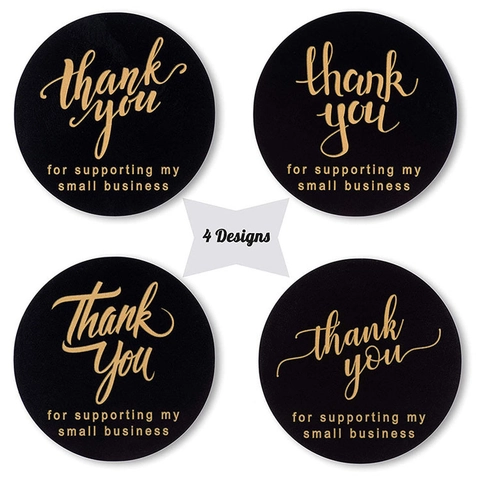 Round Thank You Stickers Black Gold Foil Business Packaging Sealing Labels Small Business Gift Wrapping Wedding Bakery Professional